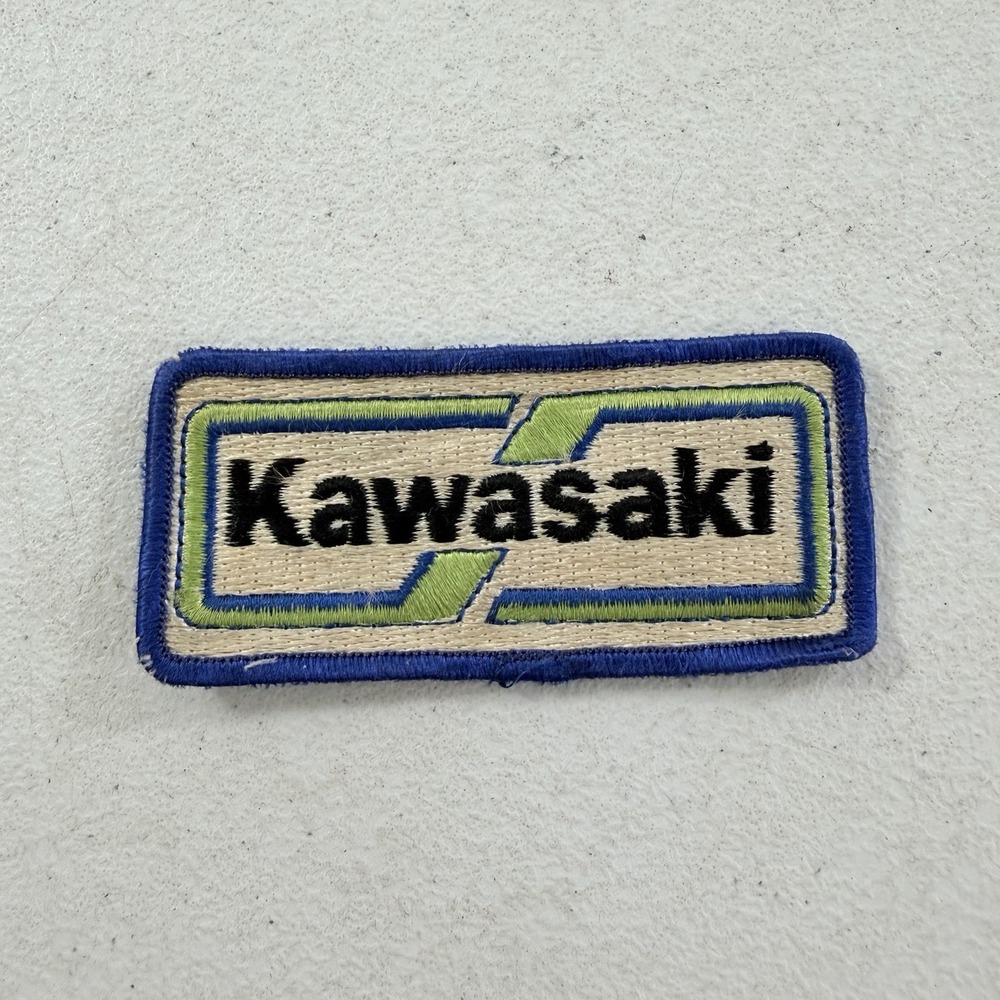 Vintage Kawasaki 70s 80s Motorcycle Dirtbike Racing Patch Green Blue Embroidered